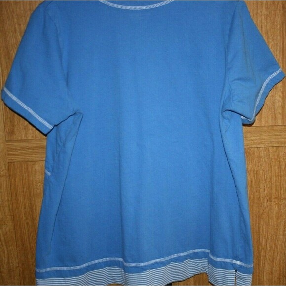 Women's Blue Knit Top All American Comfort V Neck Inset SZ L Pullover GUC - Picture 4 of 4